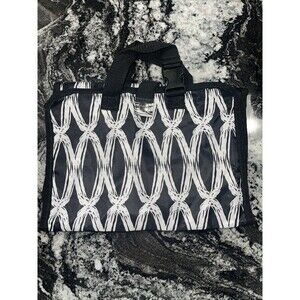 Thirty One Hanging Jewelry Folding Travel Makeup Brush Bag Zip Black White Link